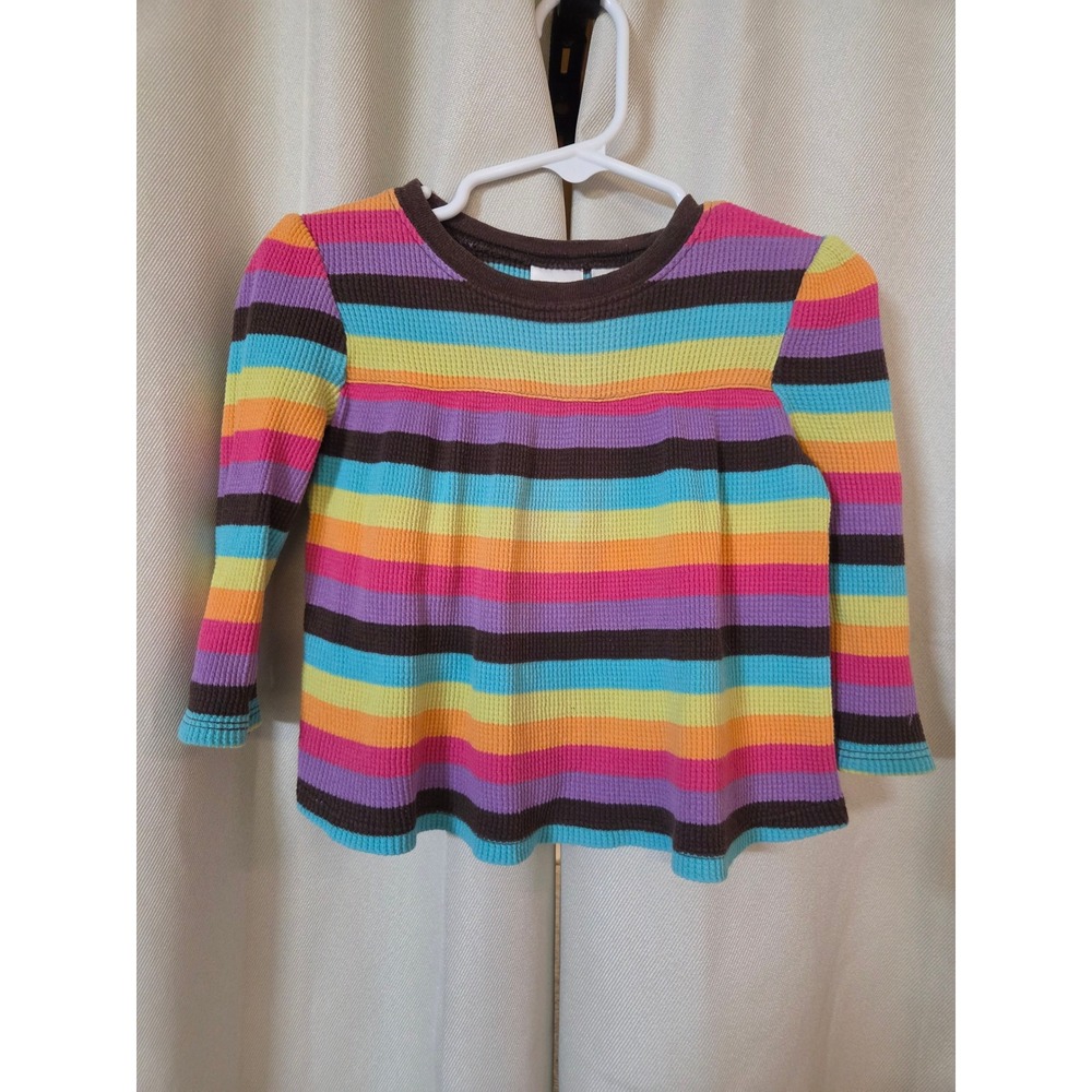 Jumping Beans Toddler Girls Rainbow Striped Waffle Knit Thermal Top 18M